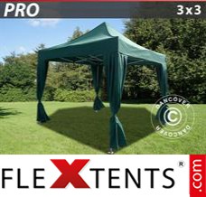 Folding canopy PRO 3x3 m Green, incl. 4 decorative curtains