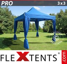 Folding canopy PRO 3x3 m Blue, incl. 4 decorative curtains