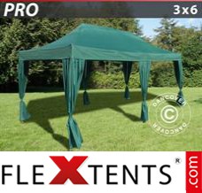 Folding canopy PRO 3x6 m Green, incl. 6 decorative curtains