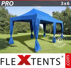 Folding canopy PRO 3x6 m Blue, incl. 6 decorative curtains