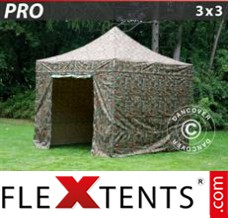 Folding canopy PRO 3x3 m Camouflage/Military, incl. 4 sidewalls