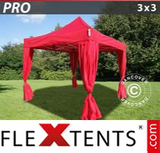 Folding canopy PRO 3x3 m Red, incl. 4 decorative curtains