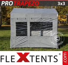 Folding canopy PRO Trapezo 3x3m Grey, incl. 4 sidewalls
