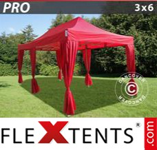Folding canopy PRO 3x6 m Red, incl. 6 decorative curtains