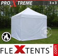 Folding canopy Xtreme 3x3 m White, Flame retardant, incl. 4 sidewalls