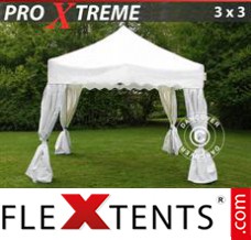 Folding canopy Xtreme "Wave" 3x3m White, incl. 4 decorative curtains
